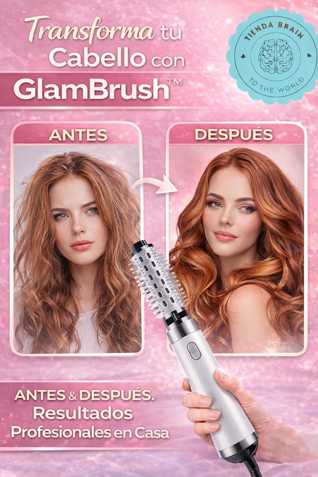 GlamBrush™ ✨🎀💨CEPILLO SECADOR. RISADOR ,PEINE 4 EN 1⭐⭐⭐⭐⭐