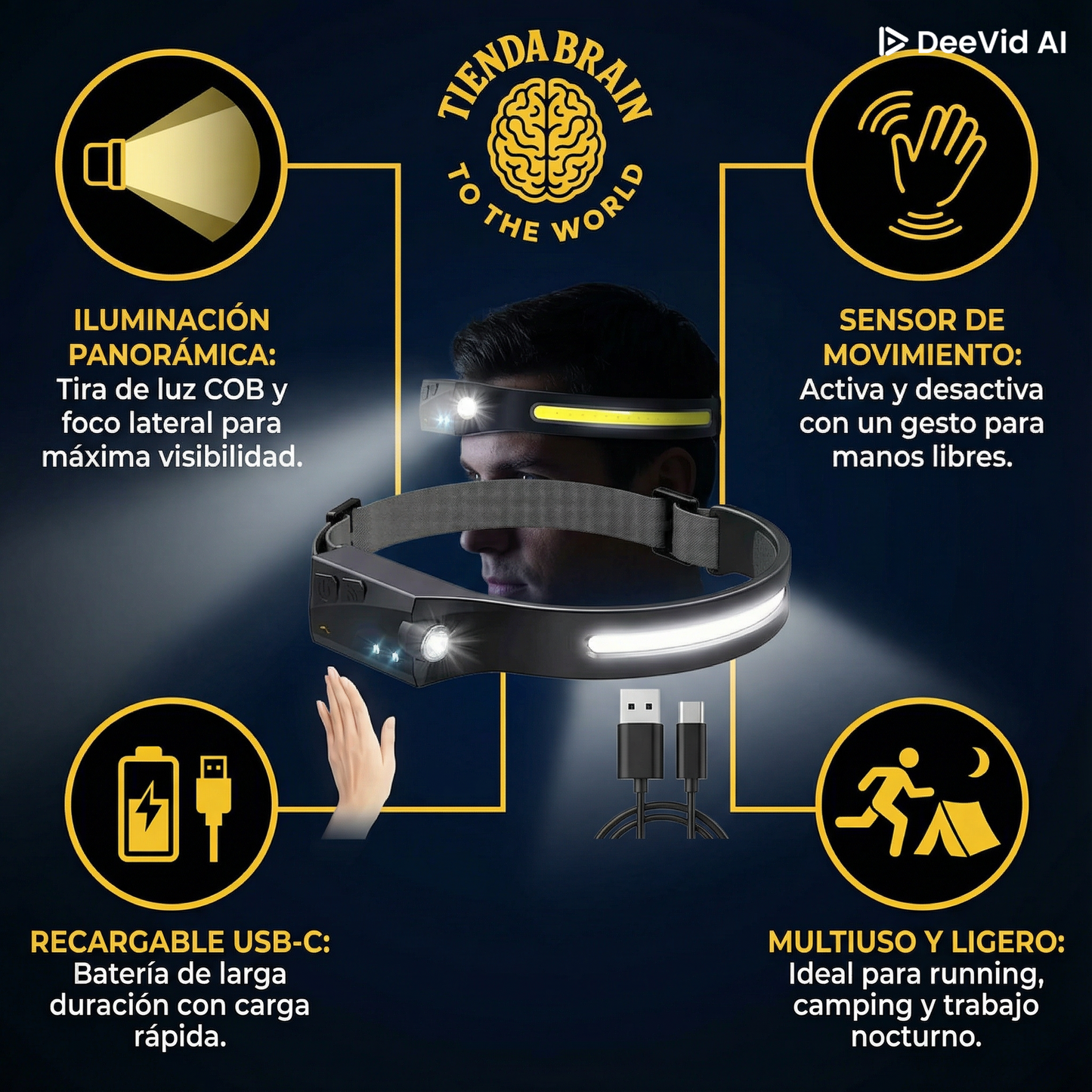 HeadBeam™ 💡🧢cintillo linterna recargable ⭐⭐⭐⭐⭐